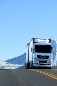 truck, road, vehicle, snow, white, blue, lorry, transport, nature, blue road, blue truck, blue snow